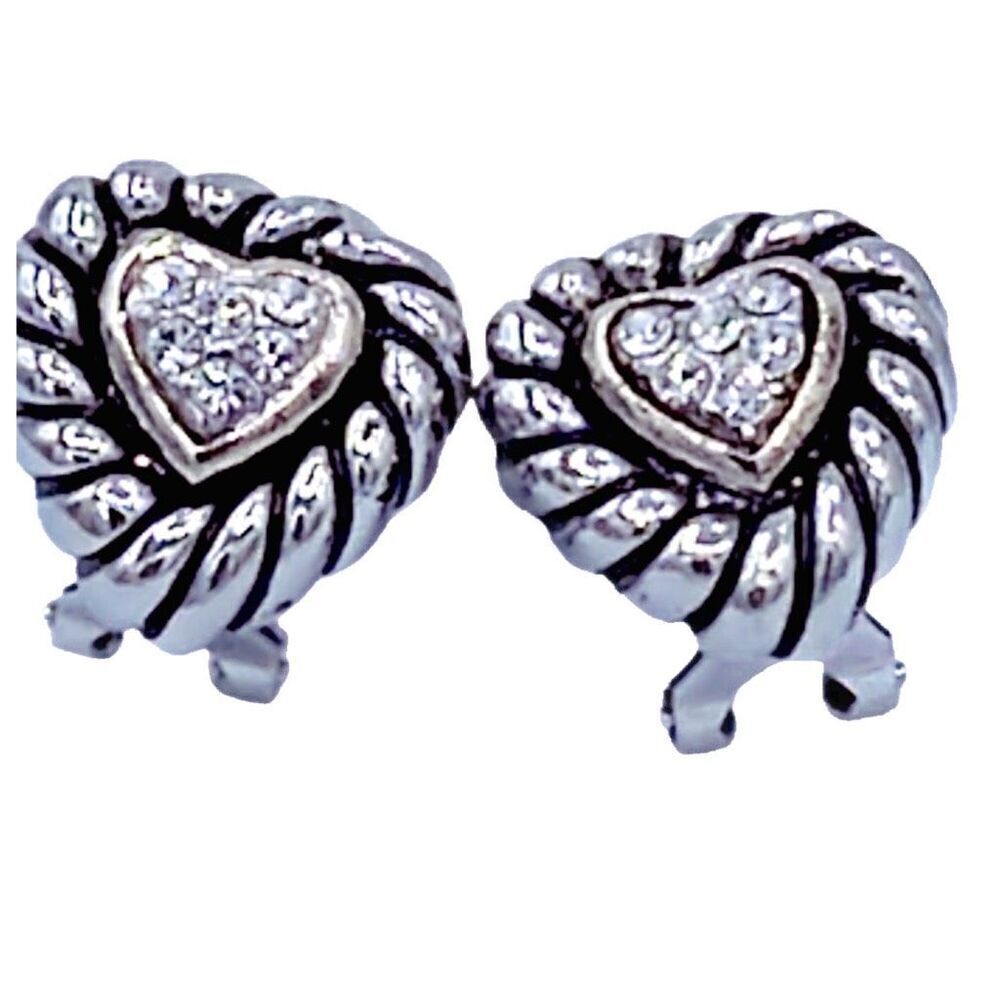 Silver plated & gold colored crystal heart earrings
